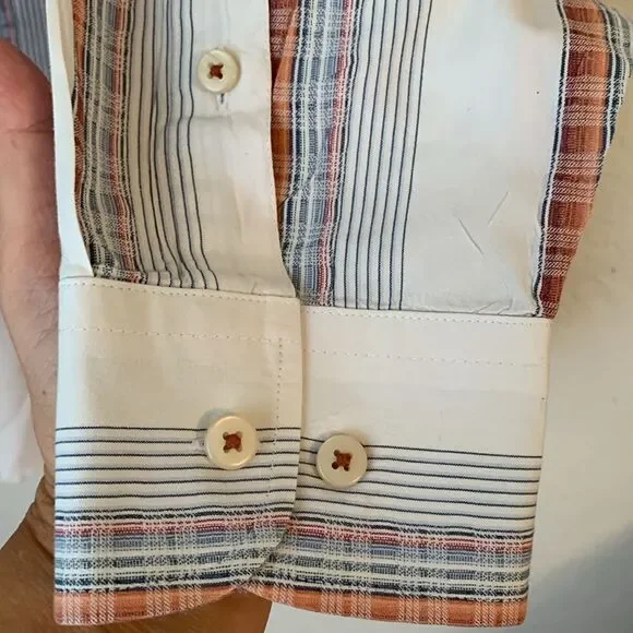 Tommy Bahama Silk Cotton Casual Button Down Shirt White Blue Dress Shirt Size XL - Picture 7 of 10